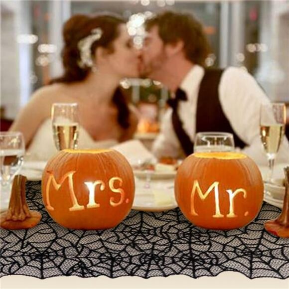 Halloween spider web lace table runner black 20x80 inch haunted house decor - Picture 6 of 8